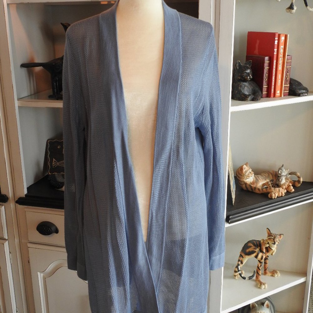 Chicos smoky blue open mesh tunic